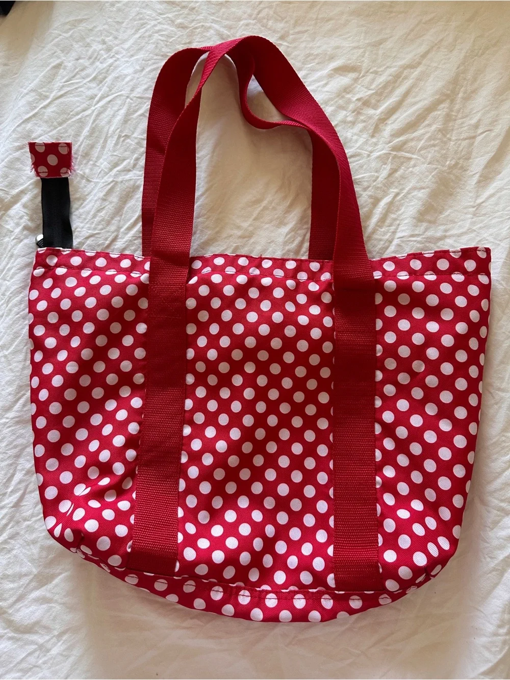 Disney Red and White Polka Dot Minnie Tote Bag with Black Bow Accent
